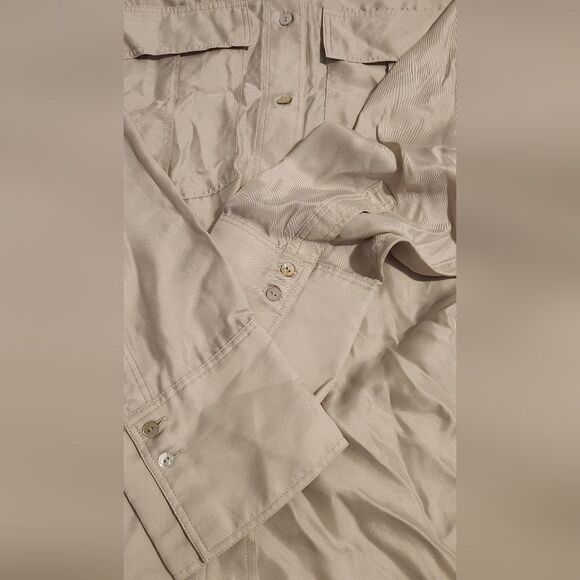 New H&M Pompette Gray Dusty Light Silk Blend Utility Shirt Size XL Oversized - Picture 10 of 14